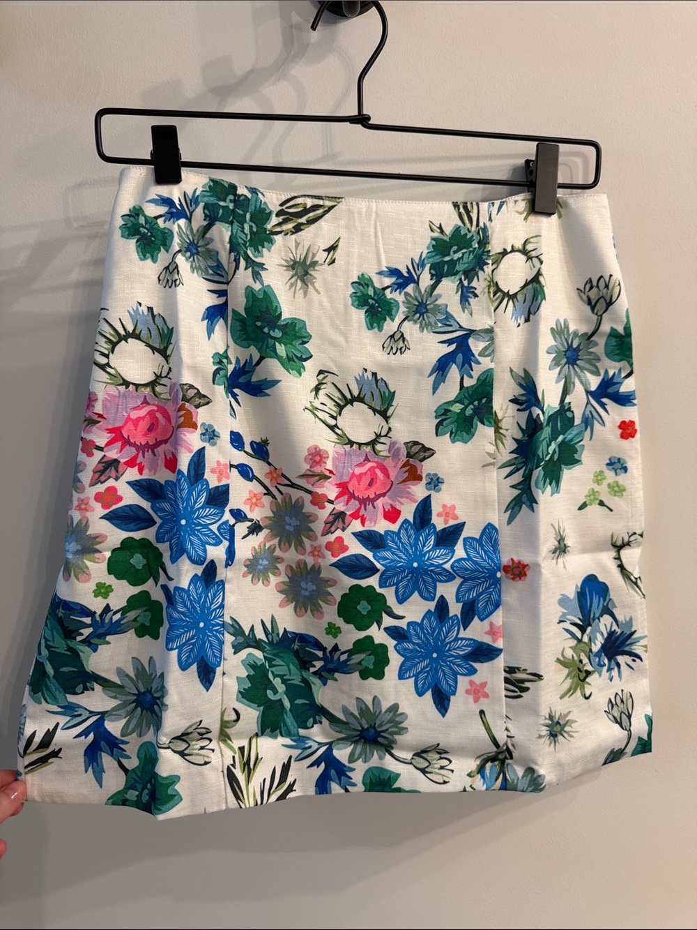 White Mini Skirt with Blue & Green Floral Print